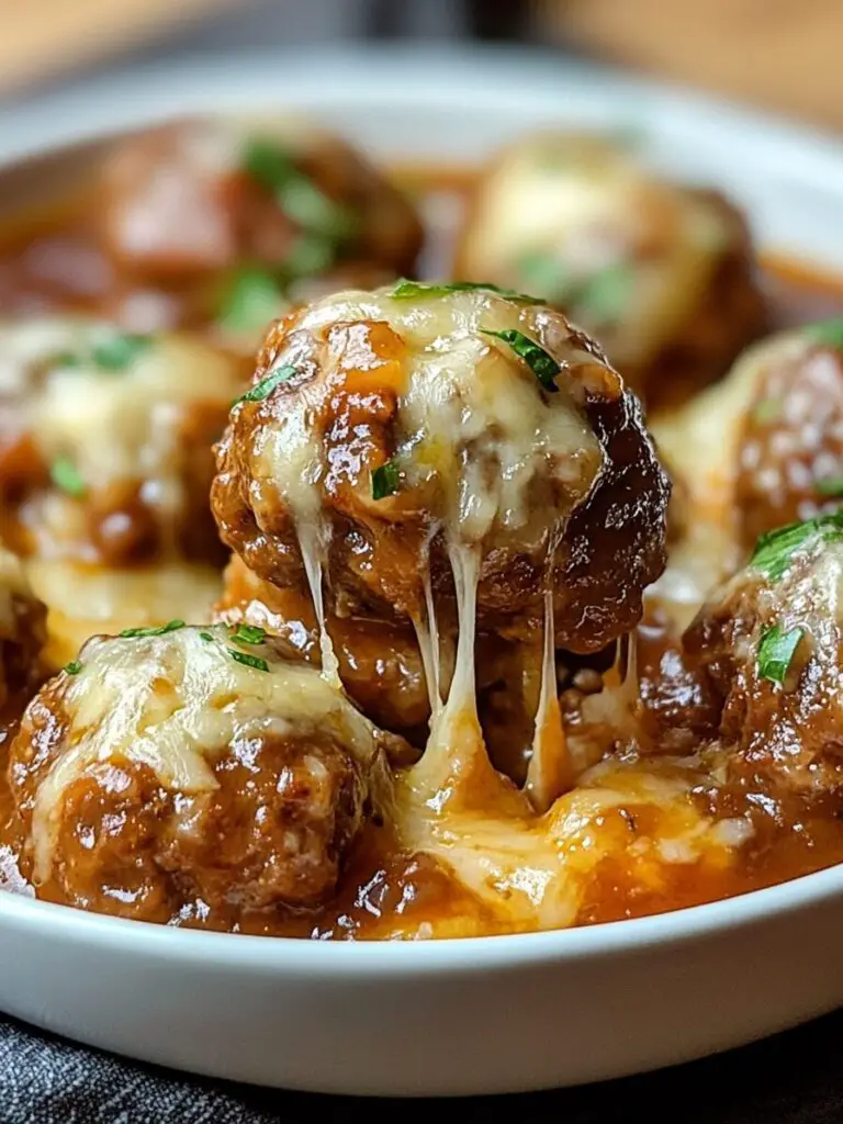 Cheesy Garlic Meatballs in Savory Gravy