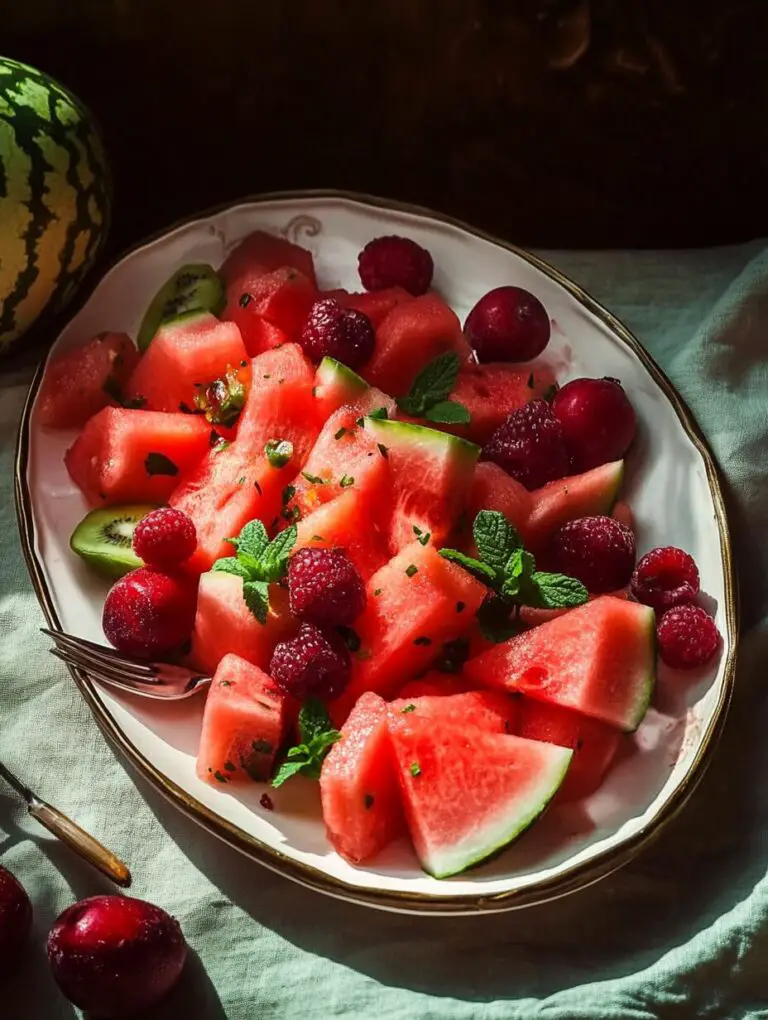 Watermelon Berry Salad with Lime Mint Dressing