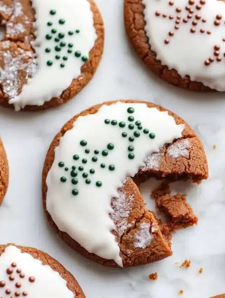 White Chocolate Dipped Chewy Gingerbread Cookies