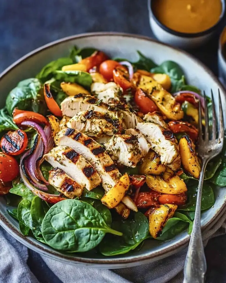 Spinach Salad with Grilled Veggies and Herb Chicken