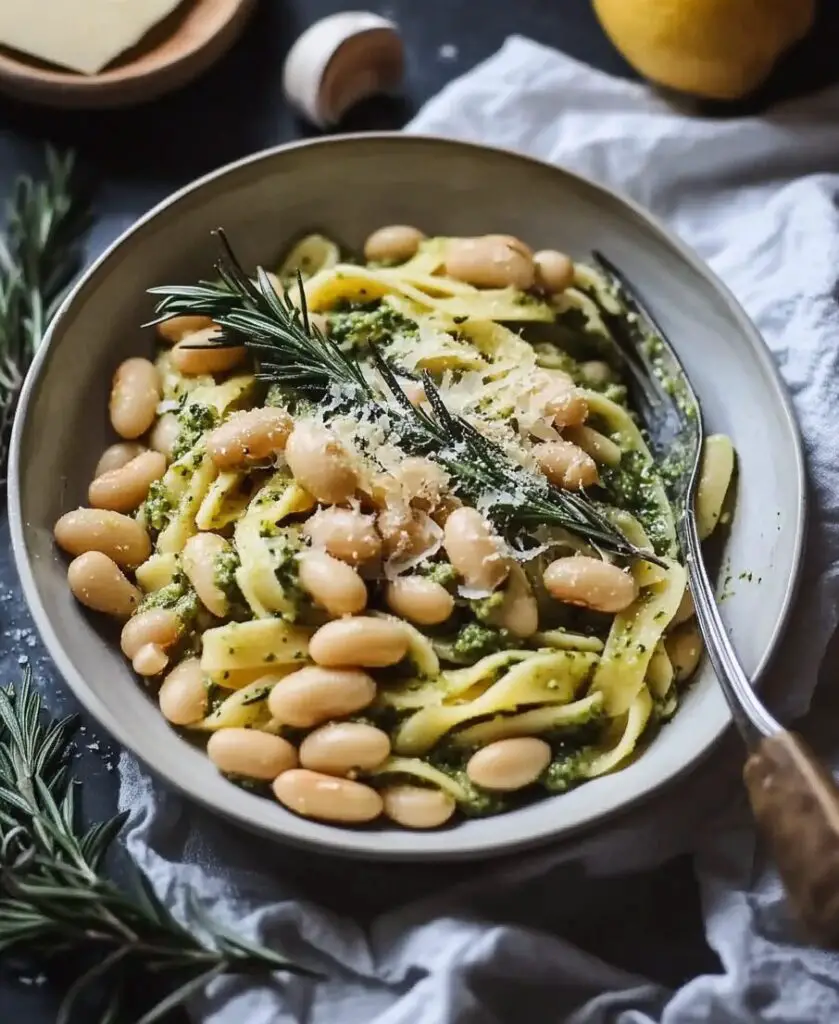 White Beans and Pasta with Rosemary Pesto