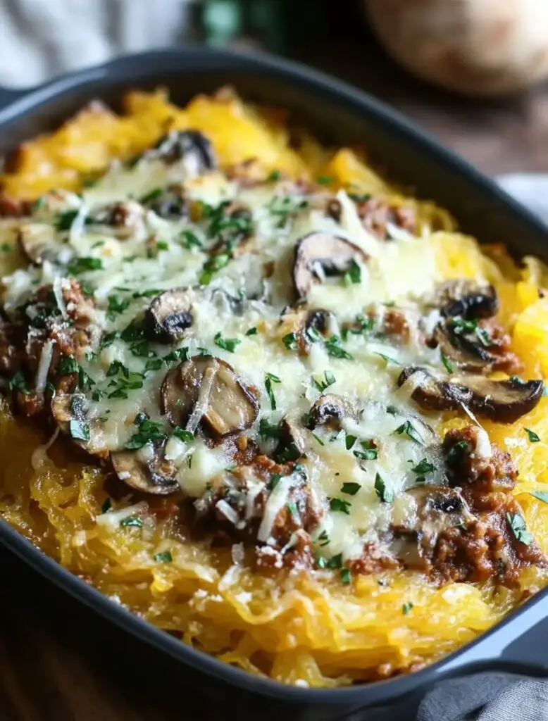 Mushroom Bolognese Spaghetti Squash Casserole