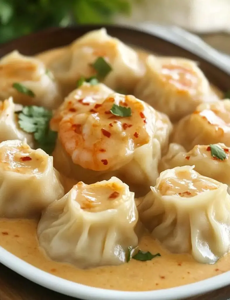 Chicken & Prawn Dumplings with Chili Tahini Sauce