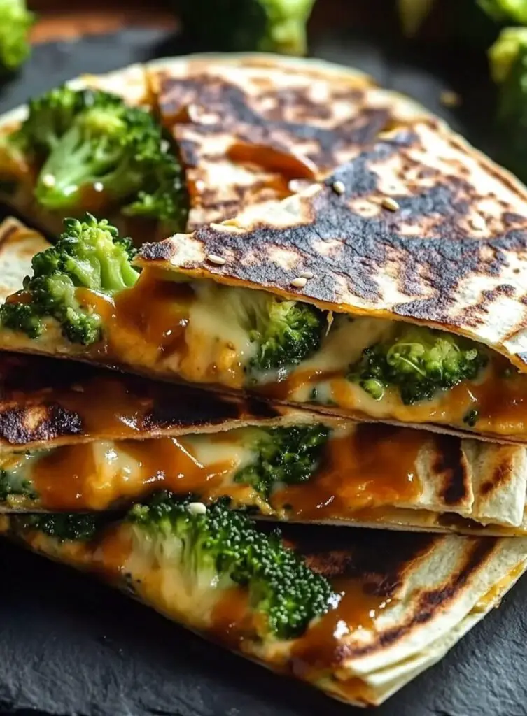 Broccoli Cheese Quesadilla with Chipotle Sesame Sauce