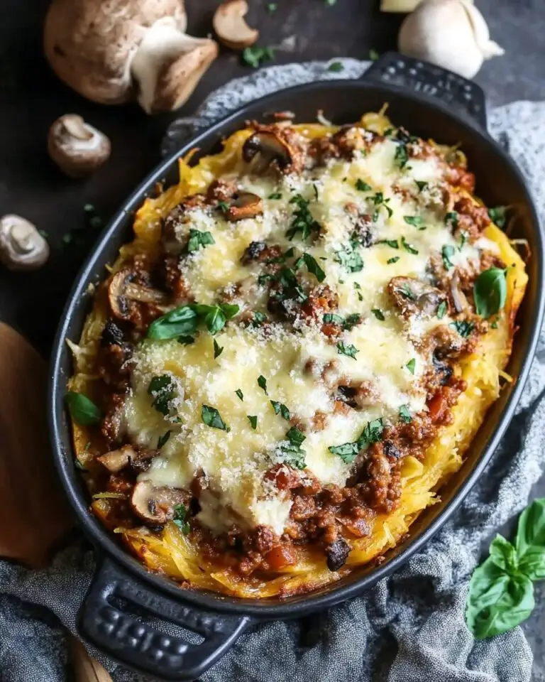 Mushroom Bolognese Spaghetti Squash Casserole