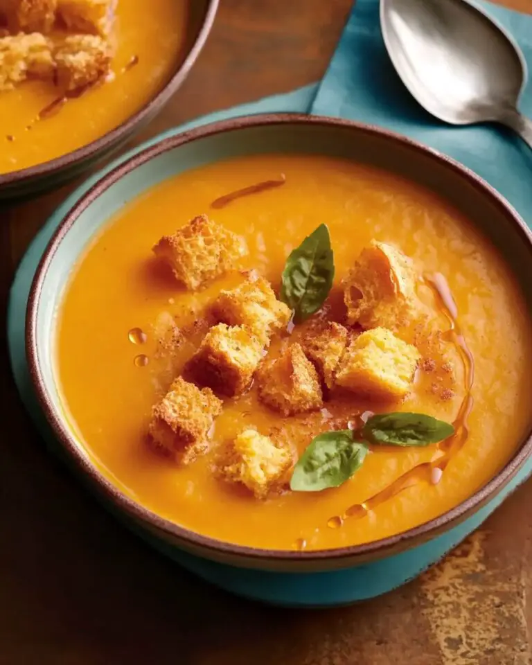 Cinnamon-Spiced Sweet Potato Soup with Maple Croutons