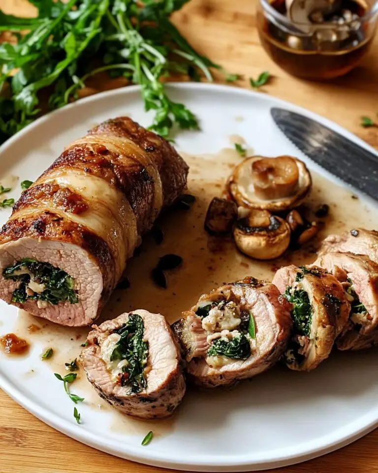 Mushroom, Spinach & Gruyère Stuffed Pork Tenderloin