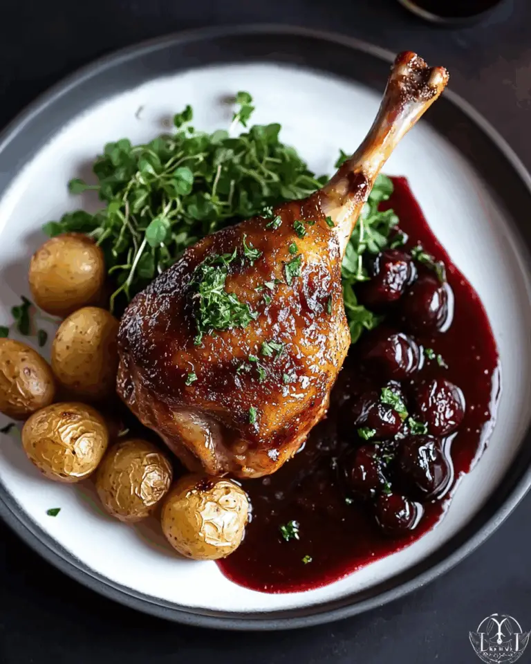 Duck Confit with Cherry Reduction
