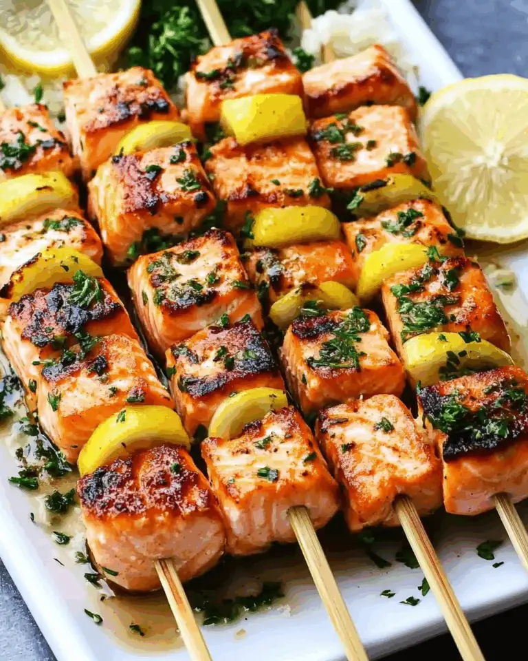 Lemon Garlic Butter Salmon Skewers