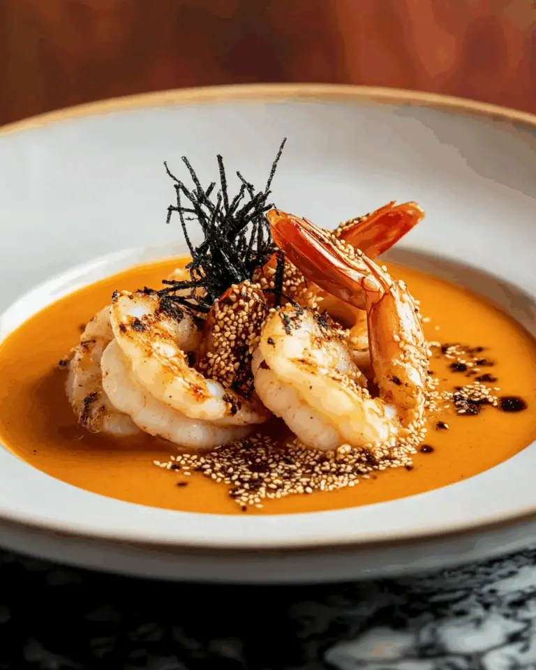 Spiced Seafood Bisque with Sesame Prawn Croutons