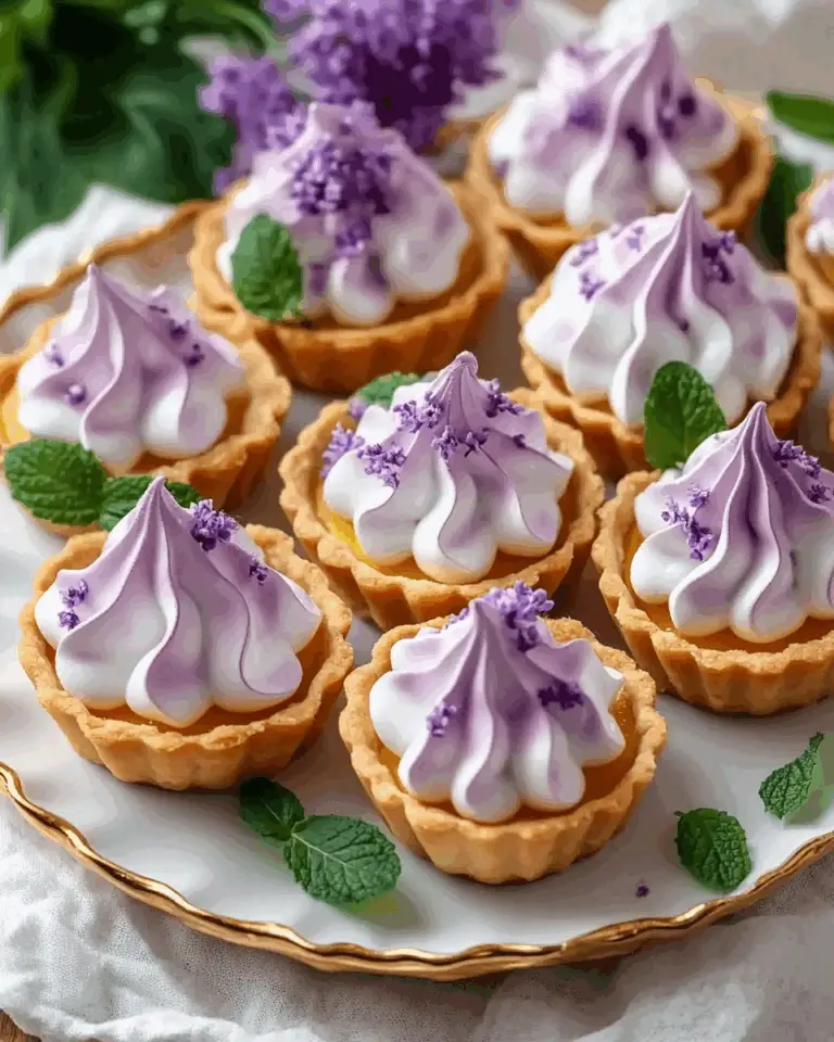 Mini Lemon Tarts with Lilac Meringue
