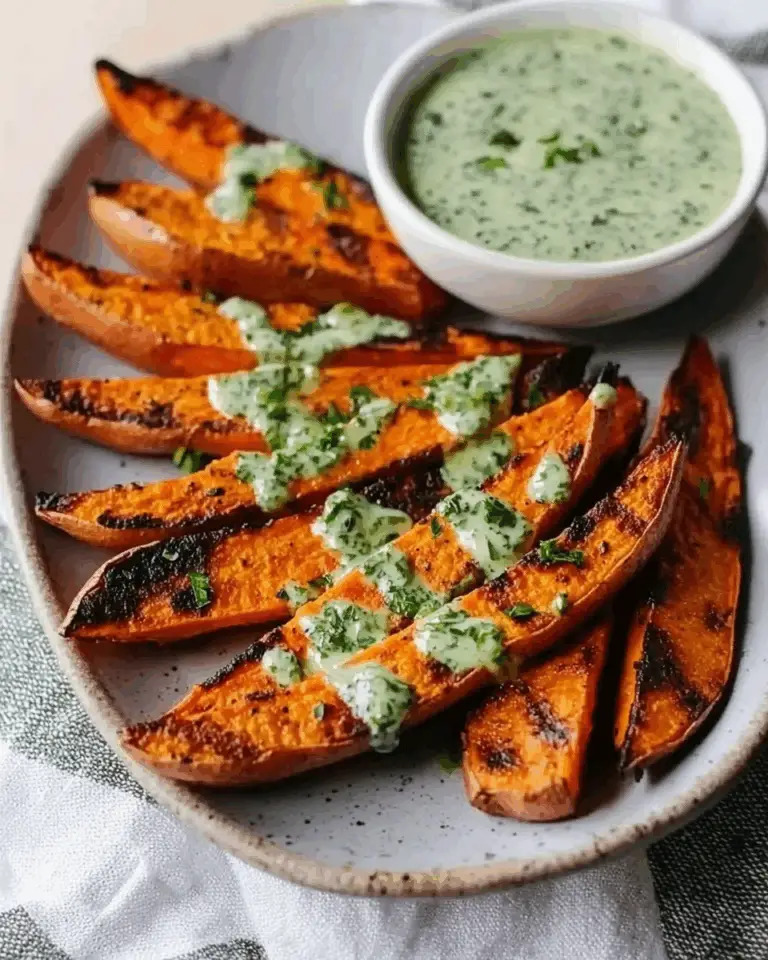 Roasted Sweet Potato Wedges with Green Yogurt Sauce