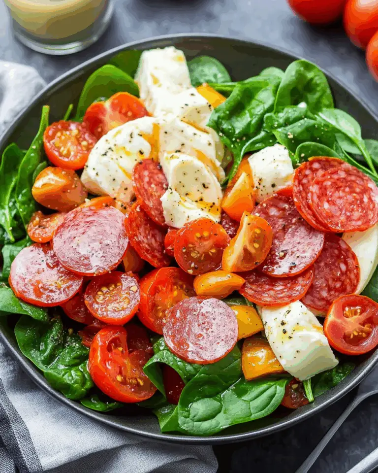 Spinach Salad with Mozzarella, Tomato, and Pepperoni