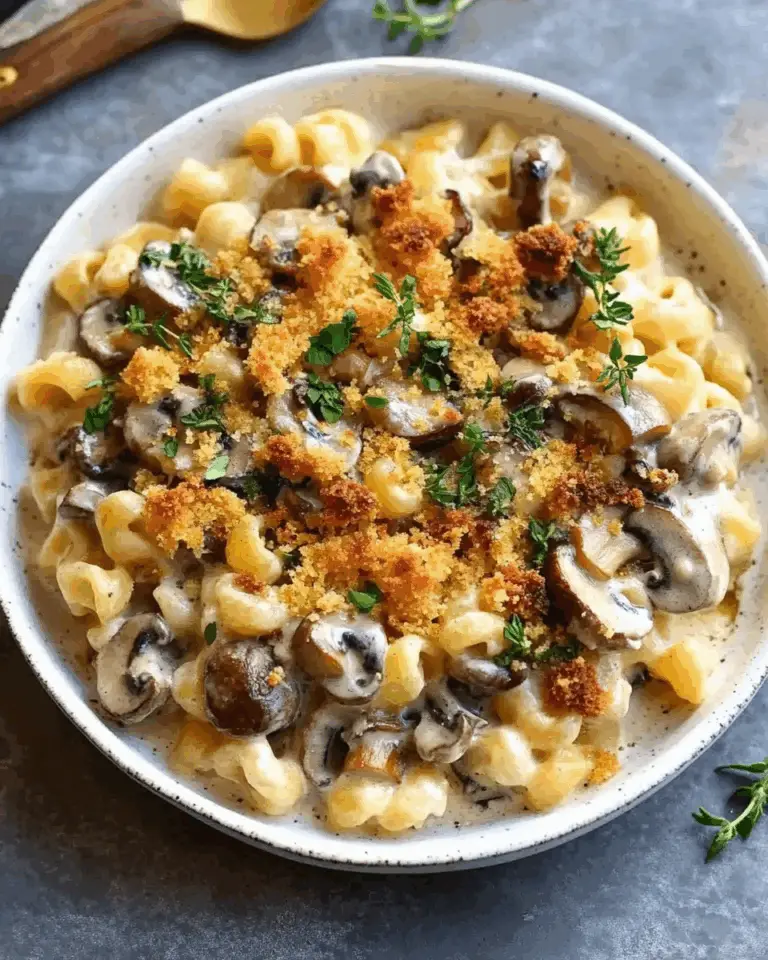 Cheesy Mushroom Pasta with Breadcrumbs and Thyme