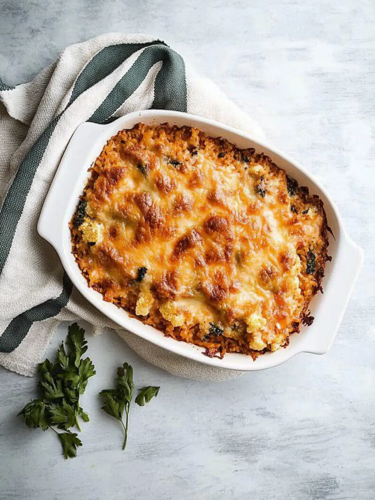 Cheesy Italian Turkey Cauliflower Rice Casserole