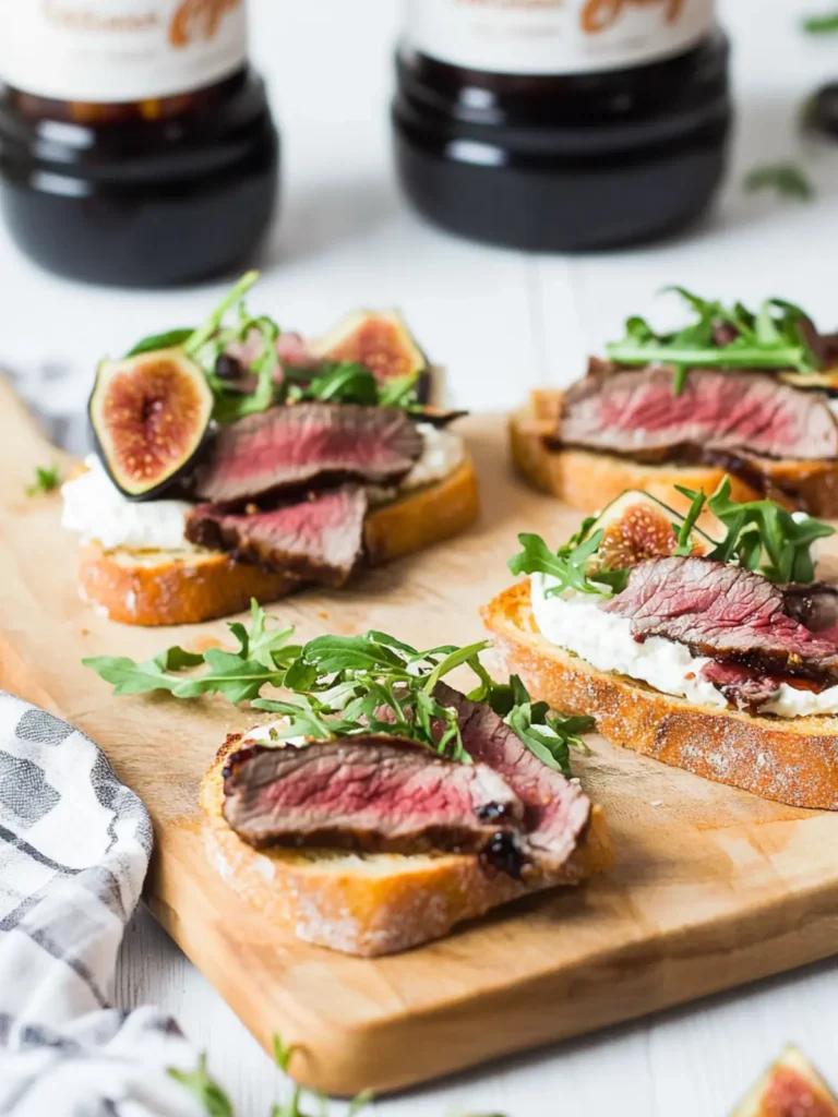 Roast Beef, Herb Cream Cheese, and Fig Jam Crostini’s