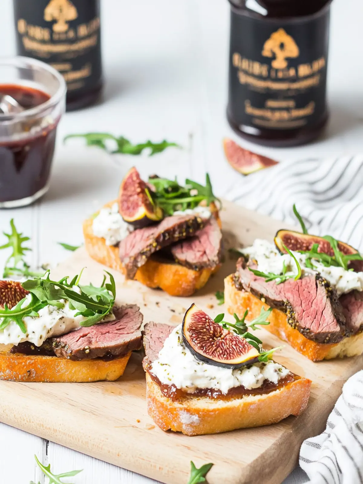 Roast Beef, Herb Cream Cheese, and Fig Jam Crostini’s