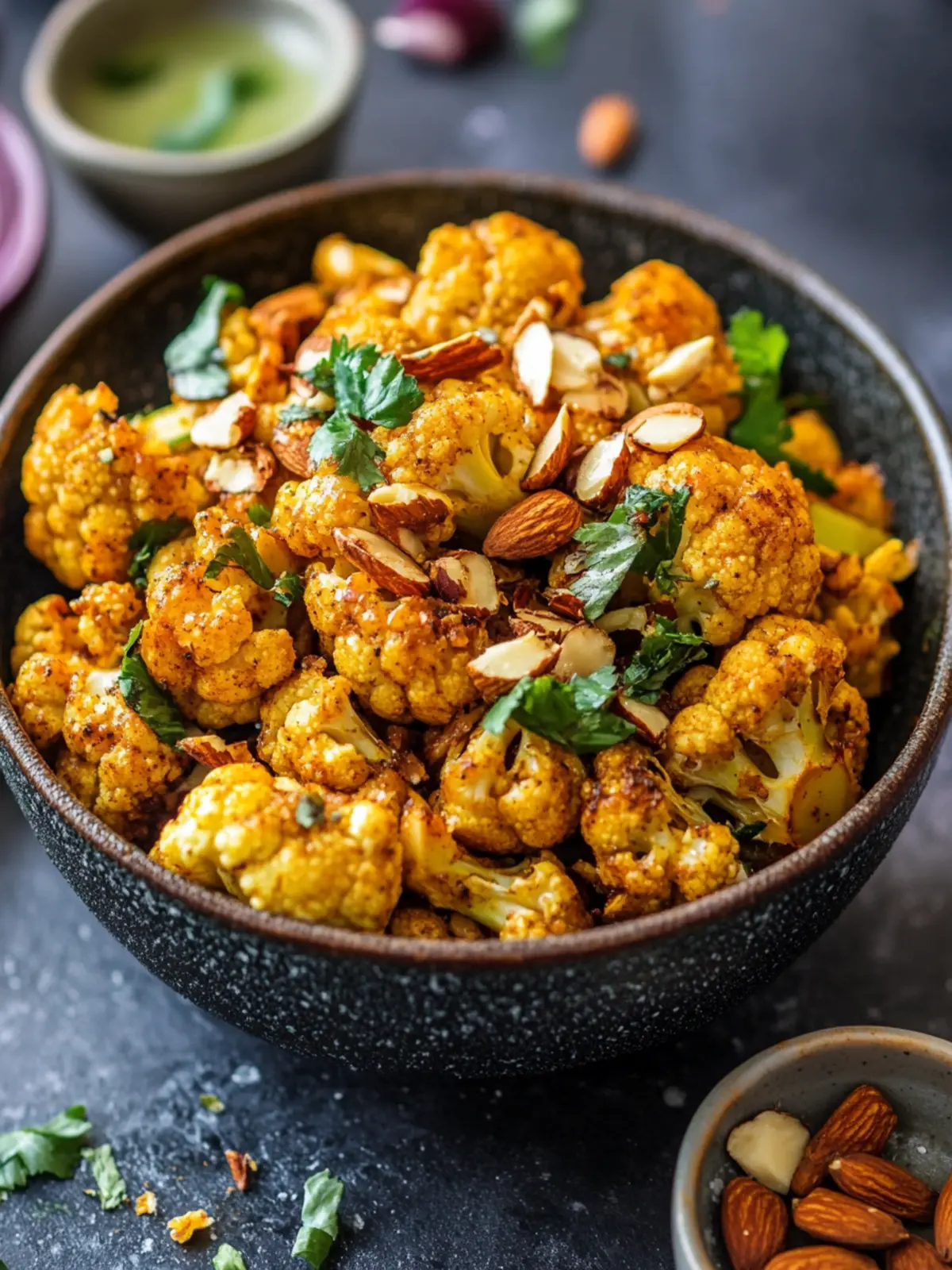 Honey Curry Roasted Cauliflower – With Spiced Almonds