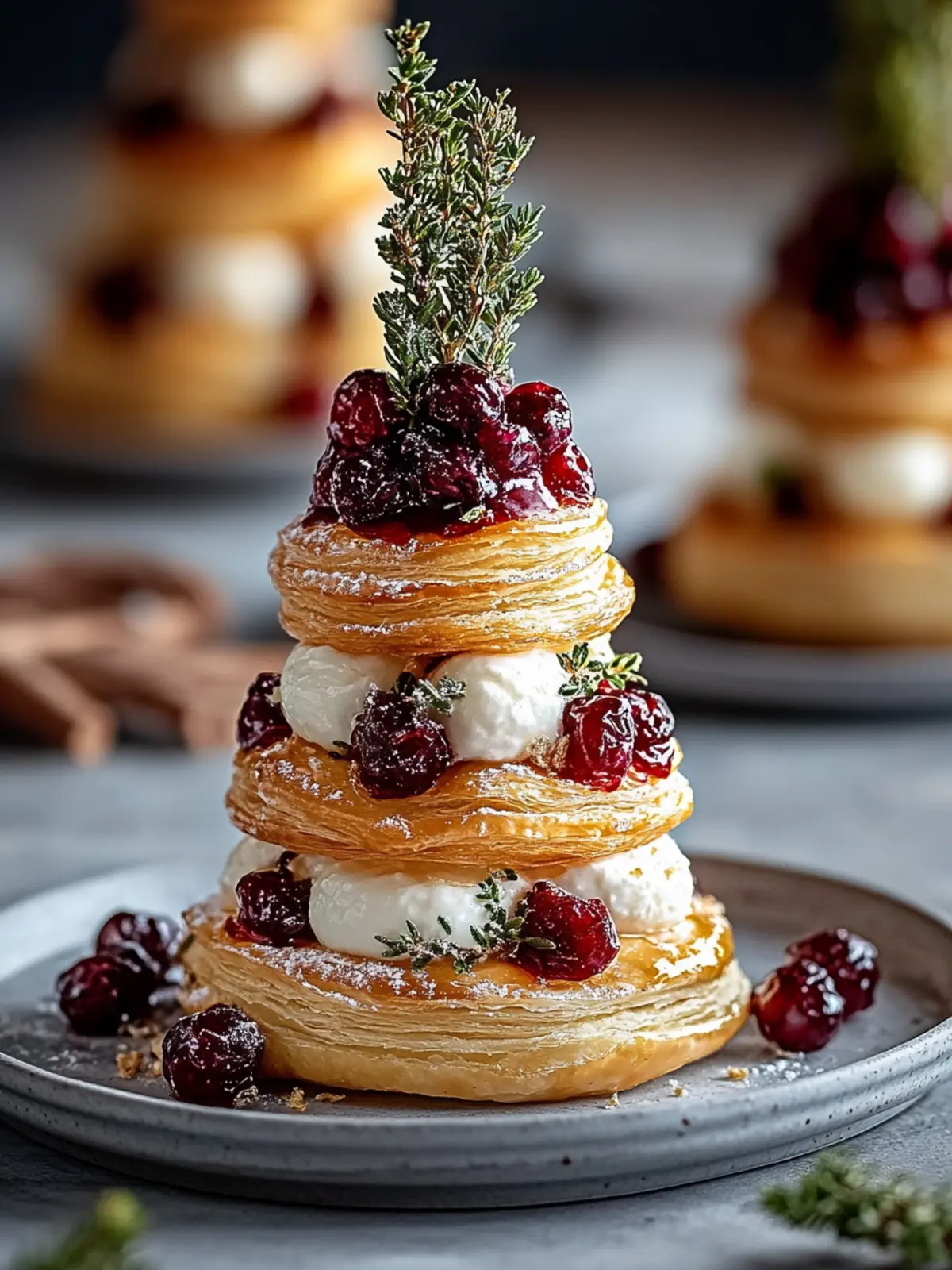 Puff Pastry Trees with Burrata & Cranberry Glaze