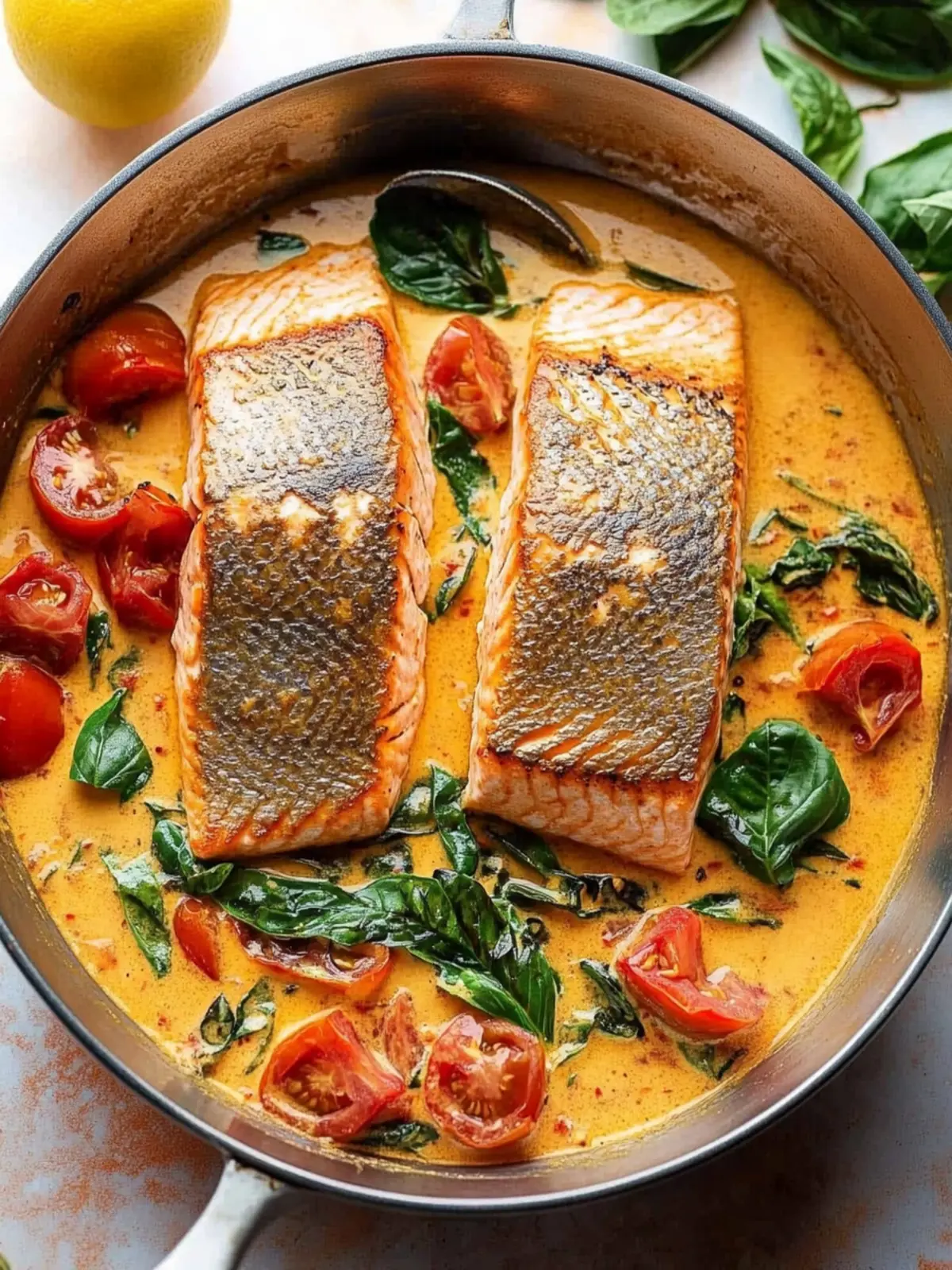 Creamy Tuscan Salmon with Tomatoes & Basil