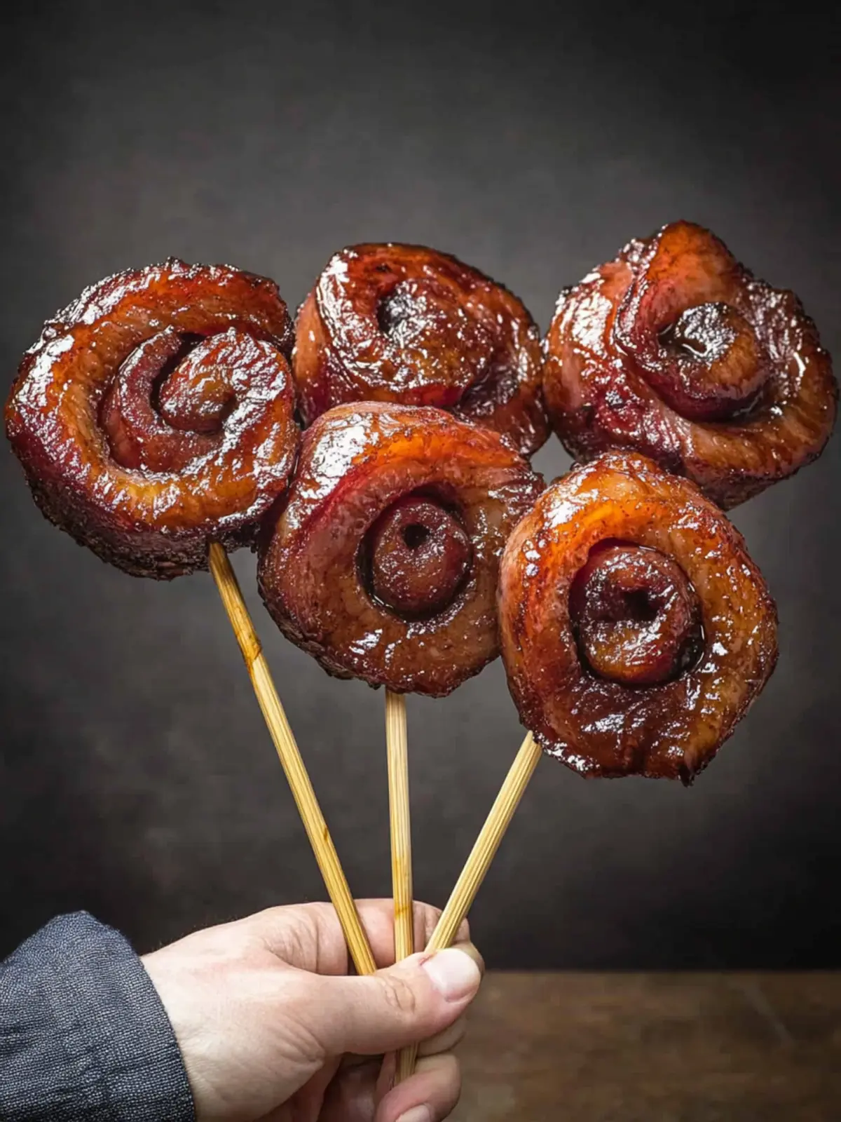 Smoked pork belly pinwheels with maple bourbon glaze