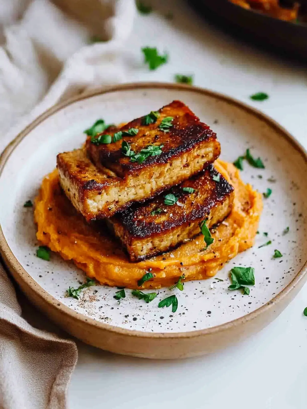 Tofu Steak with Mashed Sweet Potato