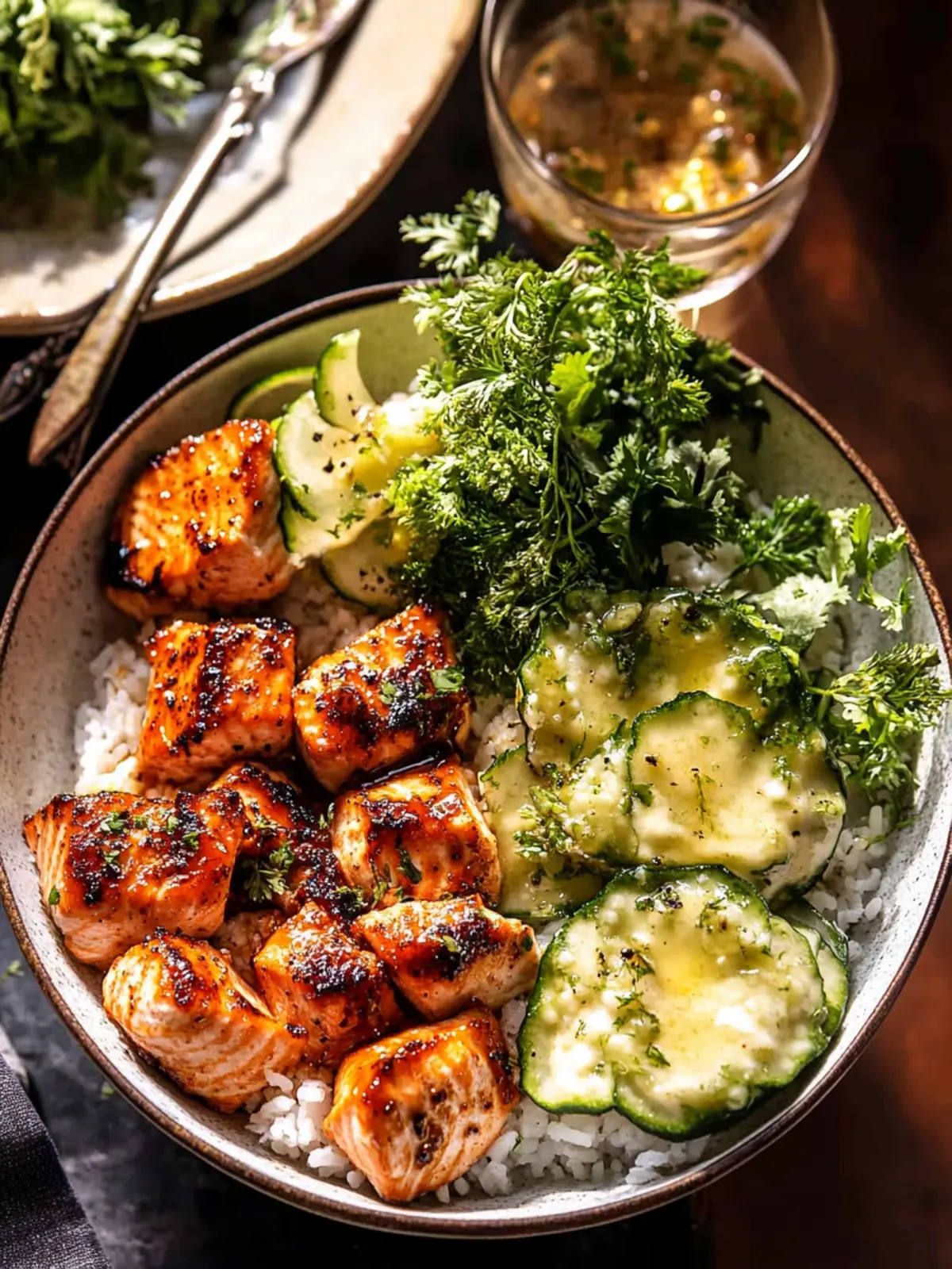 Spicy Honey Mustard Salmon Bowls