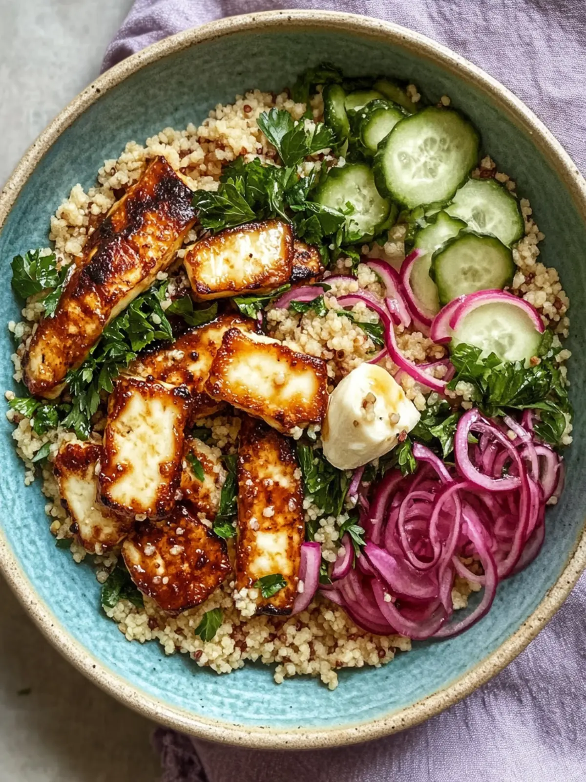 Sweet and Spicy Hot Honey Halloumi Couscous Salad Bliss Hot Honey Halloumi and Couscous Salad