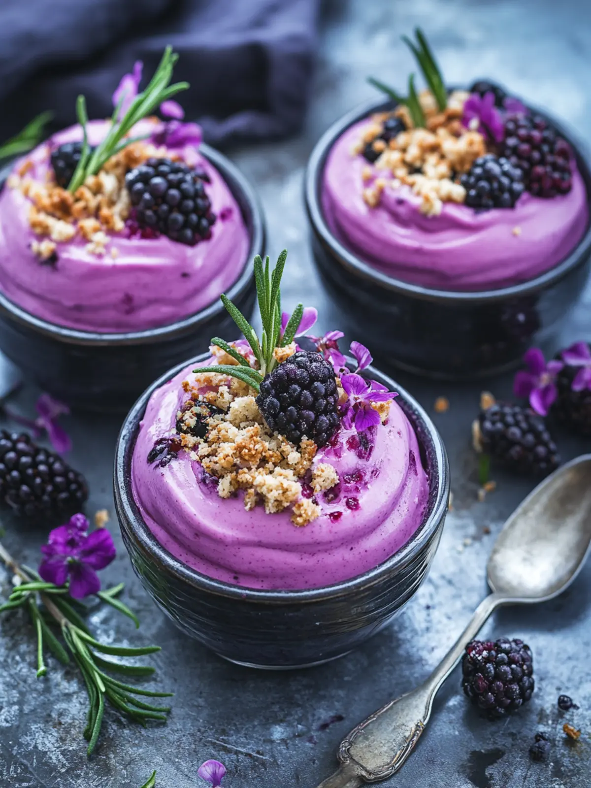 Blackberry Mousse with Rosemary Crumble