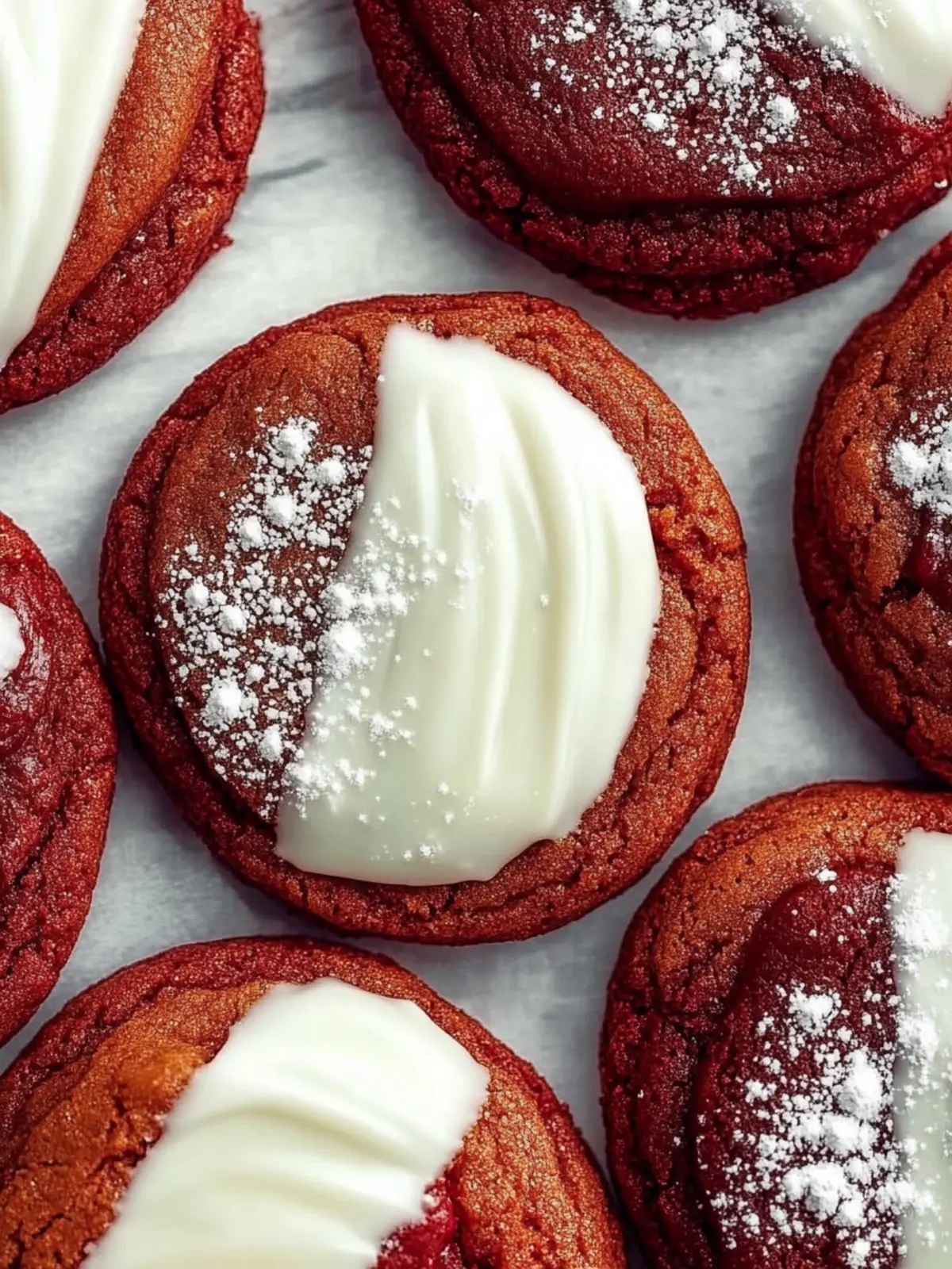 White Chocolate Dipped Red Velvet Cookies
