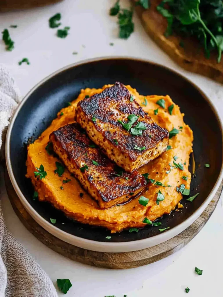 Tofu Steak with Mashed Sweet Potato