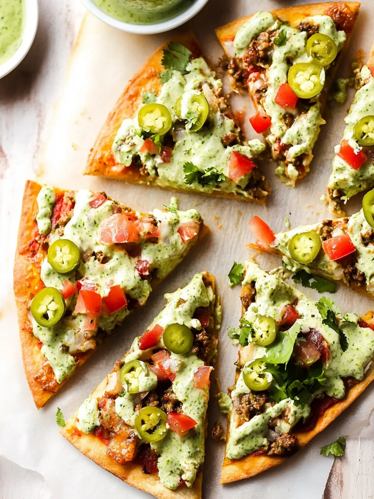 Taco Pizza with Cilantro Jalapeño Sauce