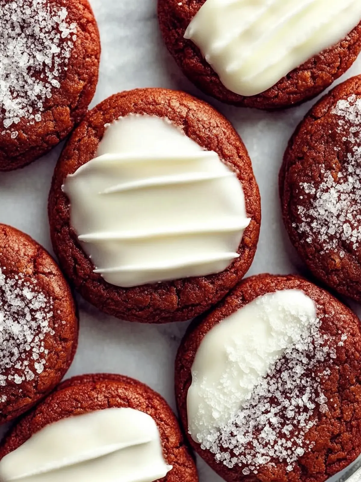 White Chocolate Dipped Red Velvet Cookies