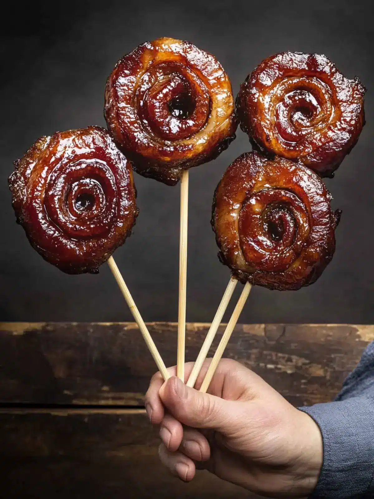 Smoked pork belly pinwheels with maple bourbon glaze