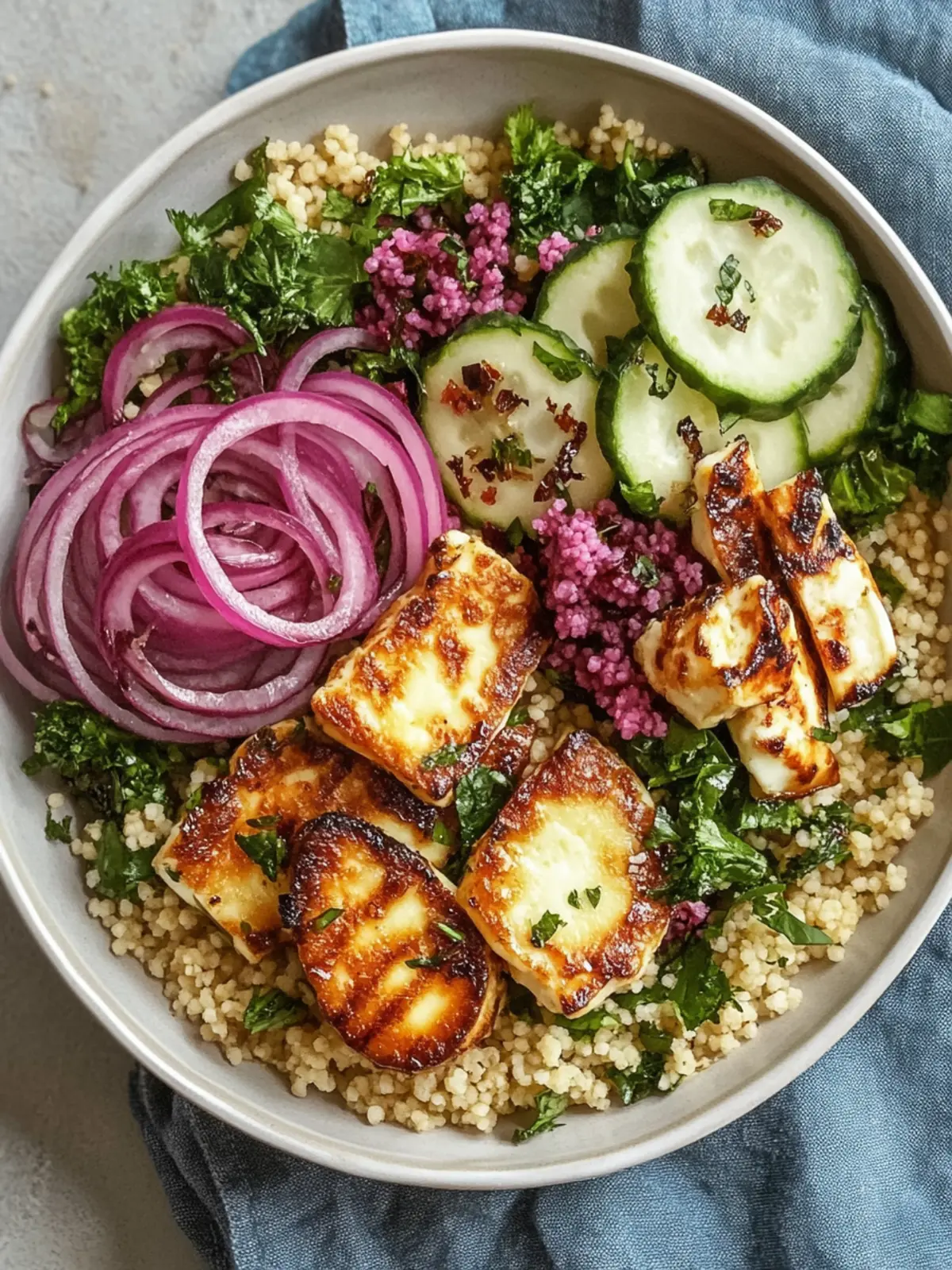 Sweet and Spicy Hot Honey Halloumi Couscous Salad Bliss Hot Honey Halloumi and Couscous Salad