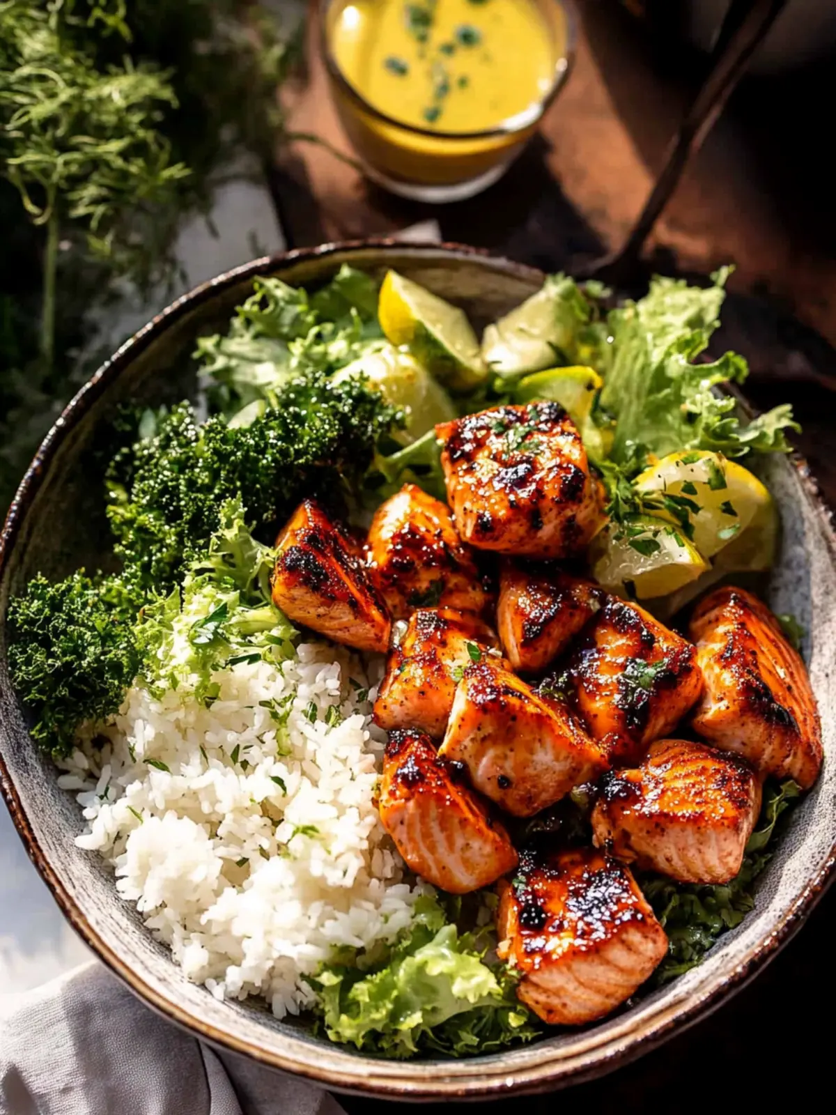 Spicy Honey Mustard Salmon Bowls