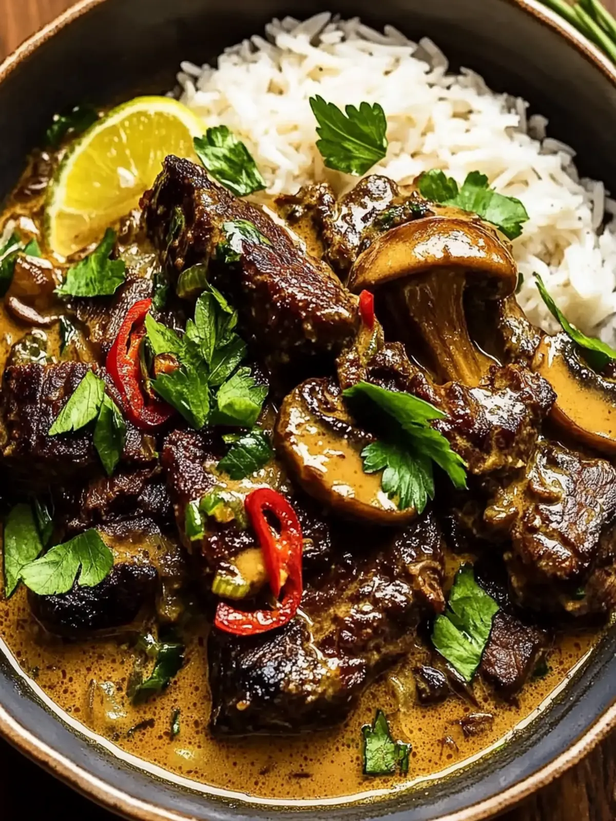 Lemongrass Coconut Braised Beef with Mushrooms