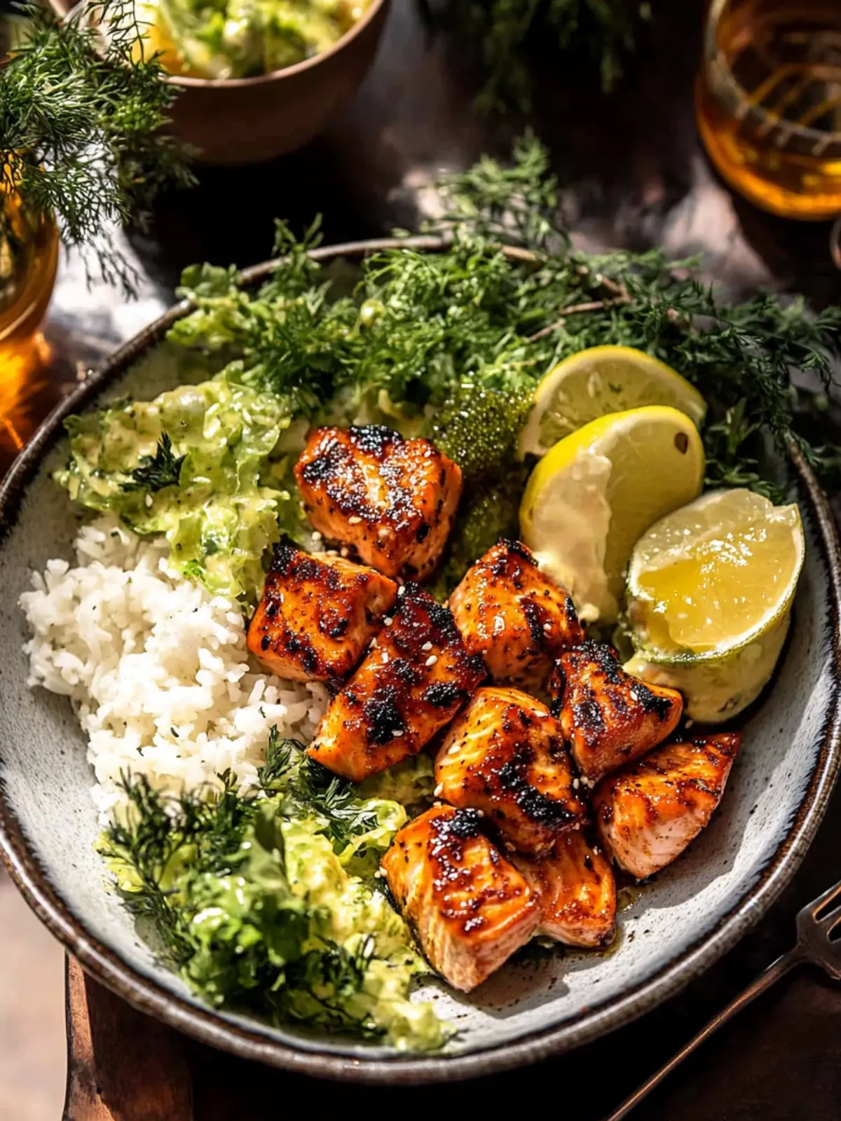 Spicy Honey Mustard Salmon Bowls