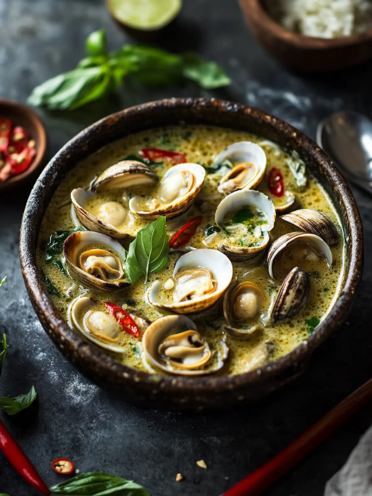 Green Curry Thai Clams with Thai Eggplant
