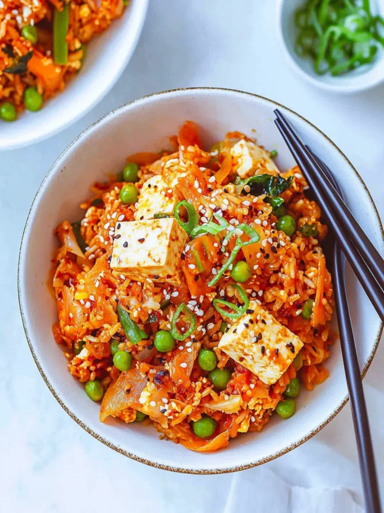 Easy Vegan Kimchi Fried Rice with Tofu and Peas