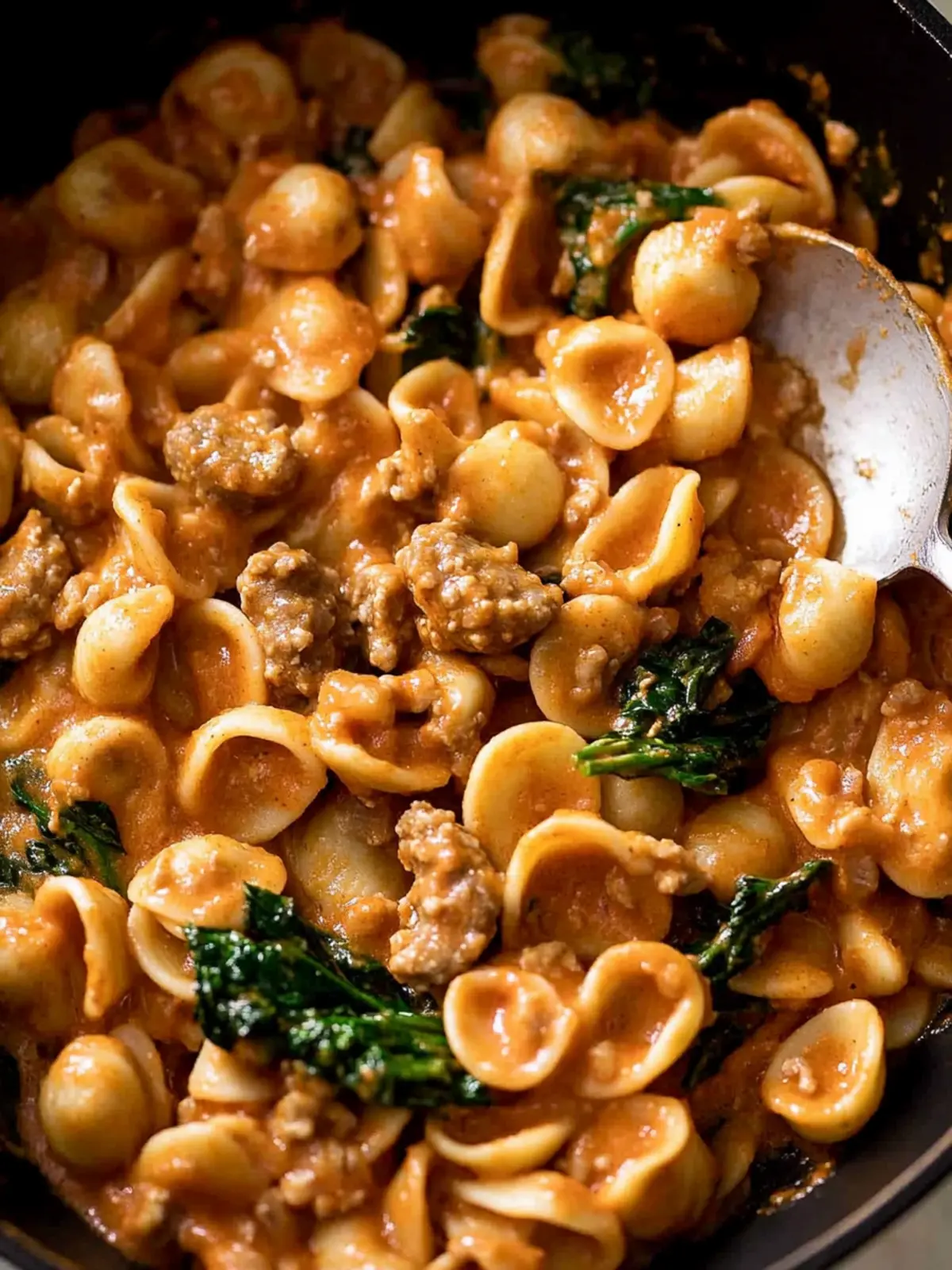 Orecchiette Sausage Pasta in creamy tomato sauce