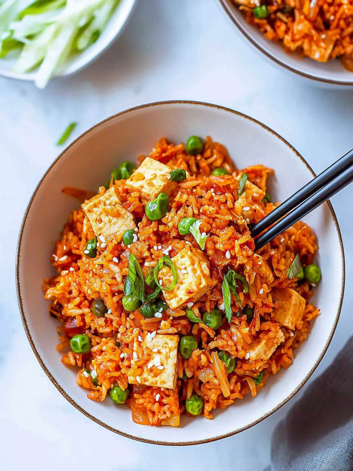 Easy Vegan Kimchi Fried Rice with Tofu and Peas
