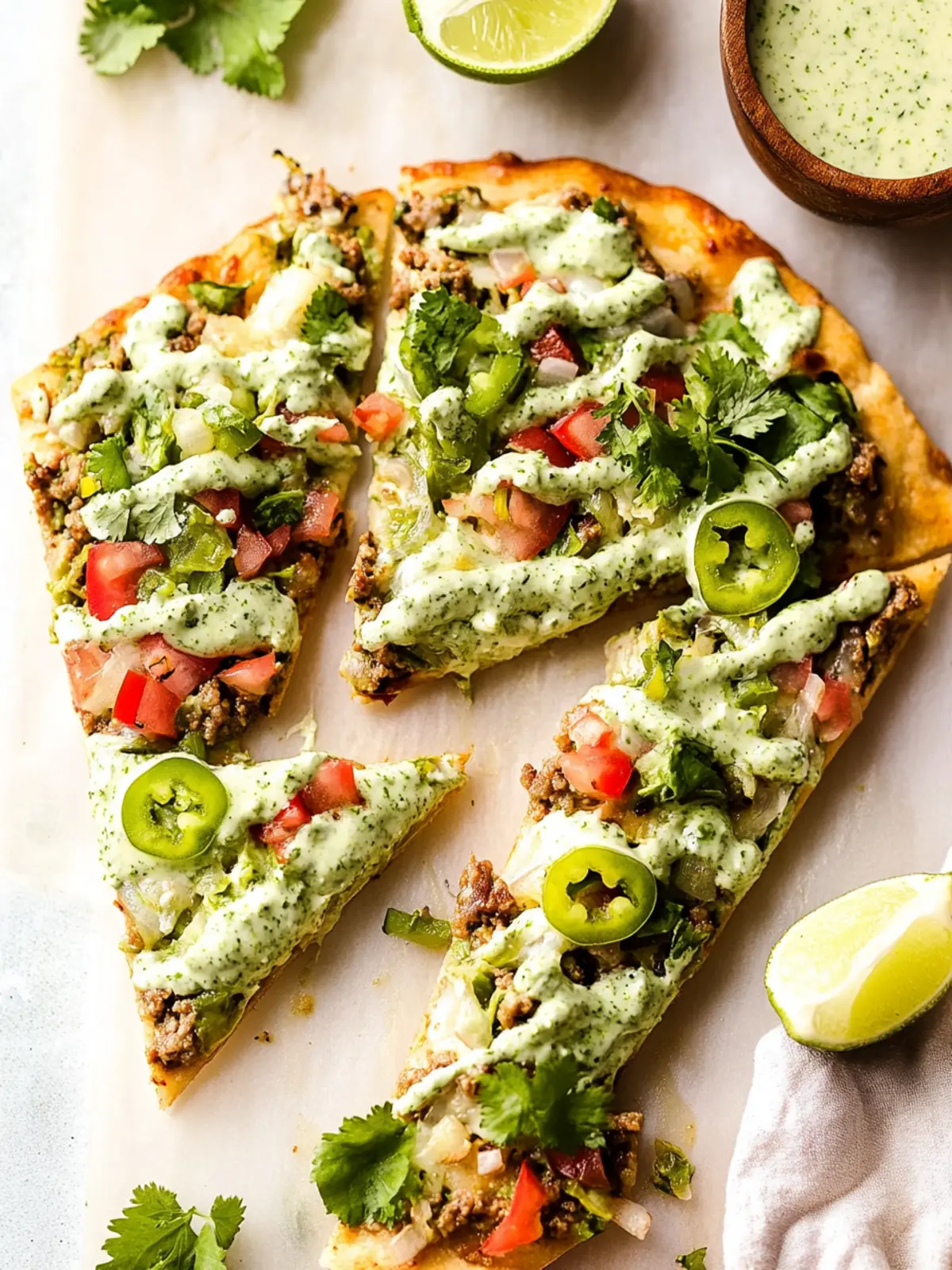 Taco Pizza with Cilantro Jalapeño Sauce