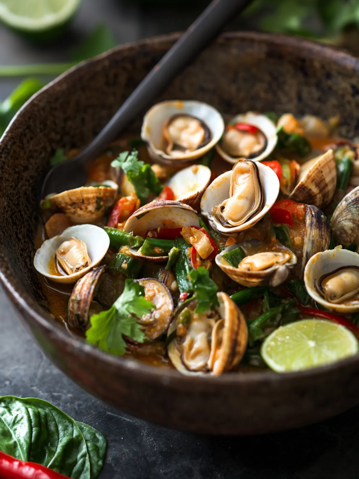Green Curry Thai Clams with Thai Eggplant