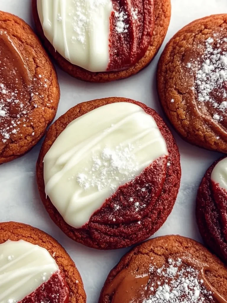 White Chocolate Dipped Red Velvet Cookies