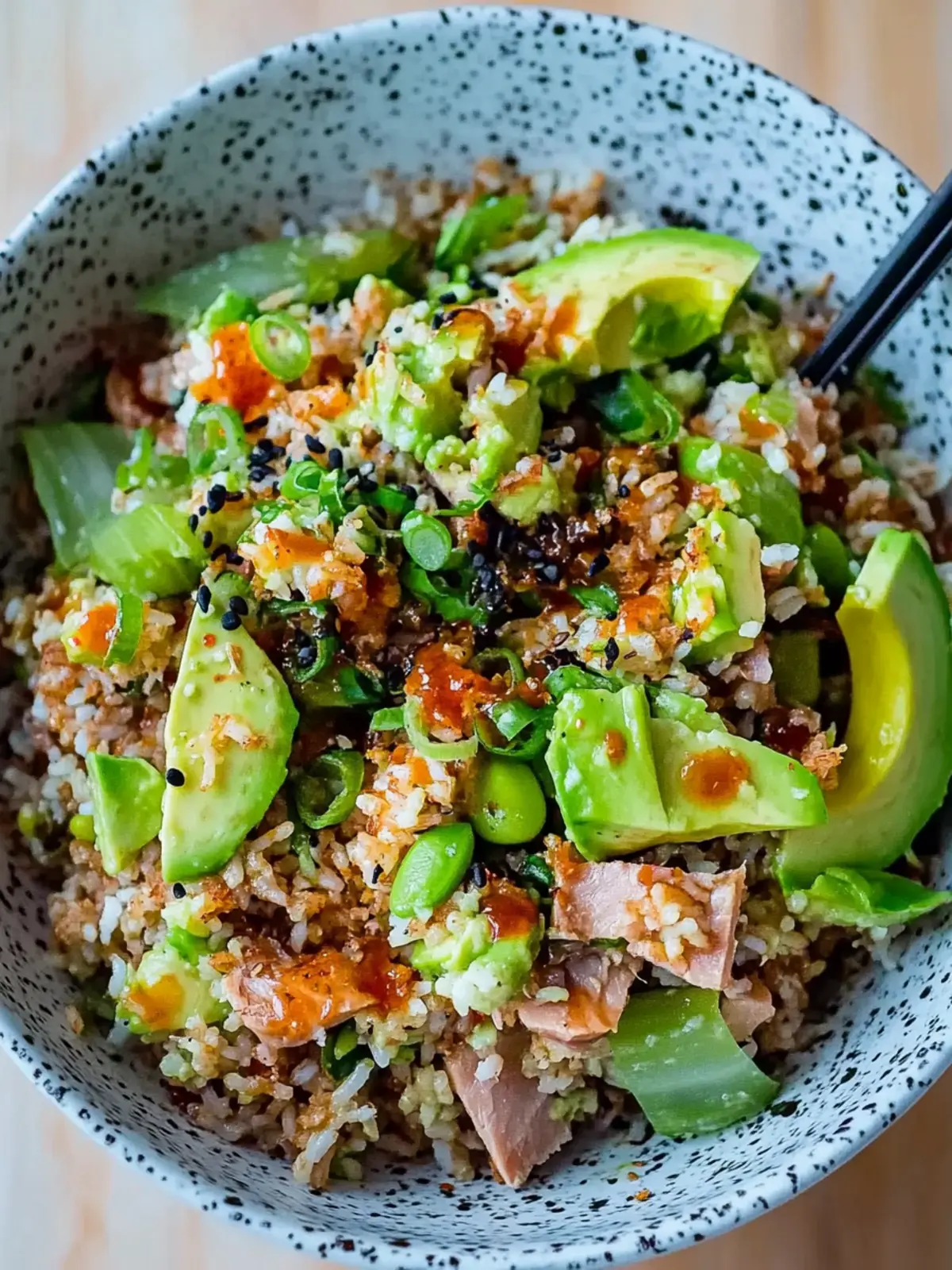 Tuna Avocado Crispy Rice Salad