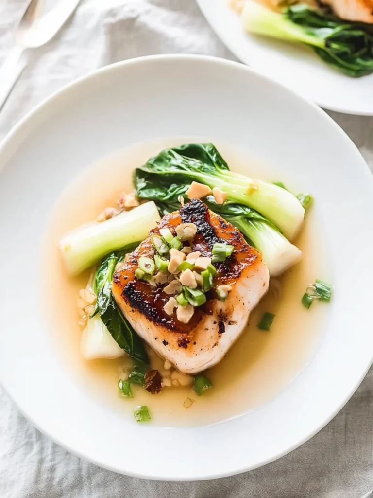 Miso Glazed Halibut with Baby Bok Choy and a Sake Butter Sauce