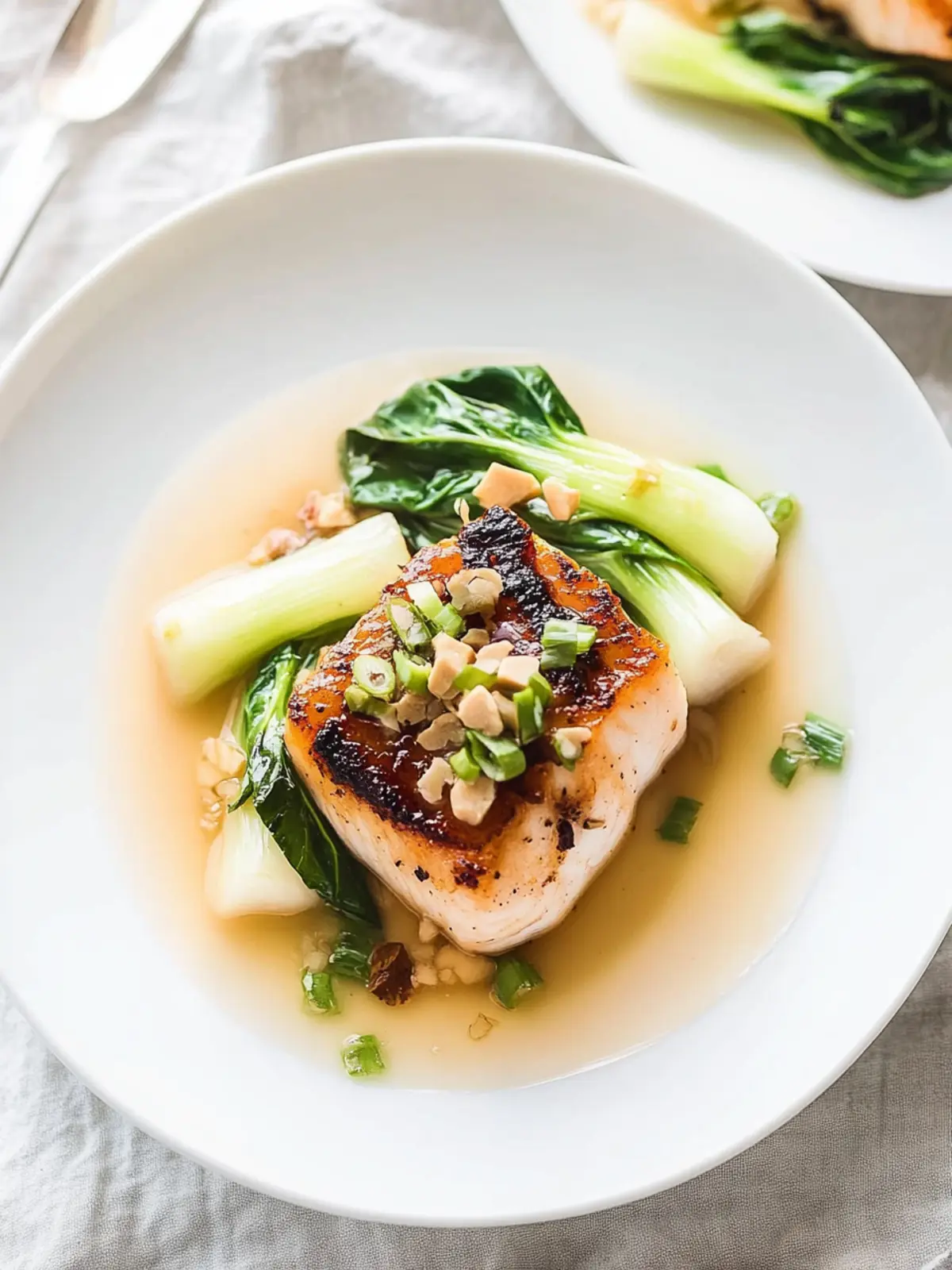 Miso Glazed Halibut with Baby Bok Choy and a Sake Butter Sauce