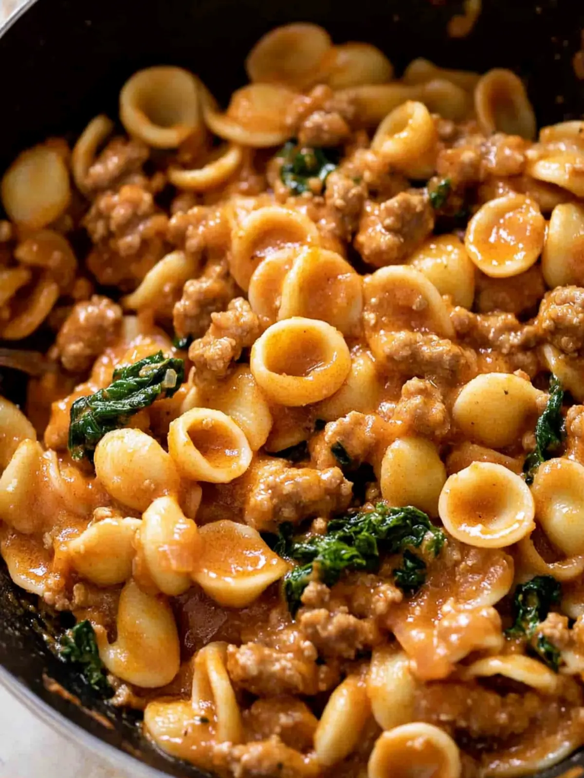 Orecchiette Sausage Pasta in creamy tomato sauce