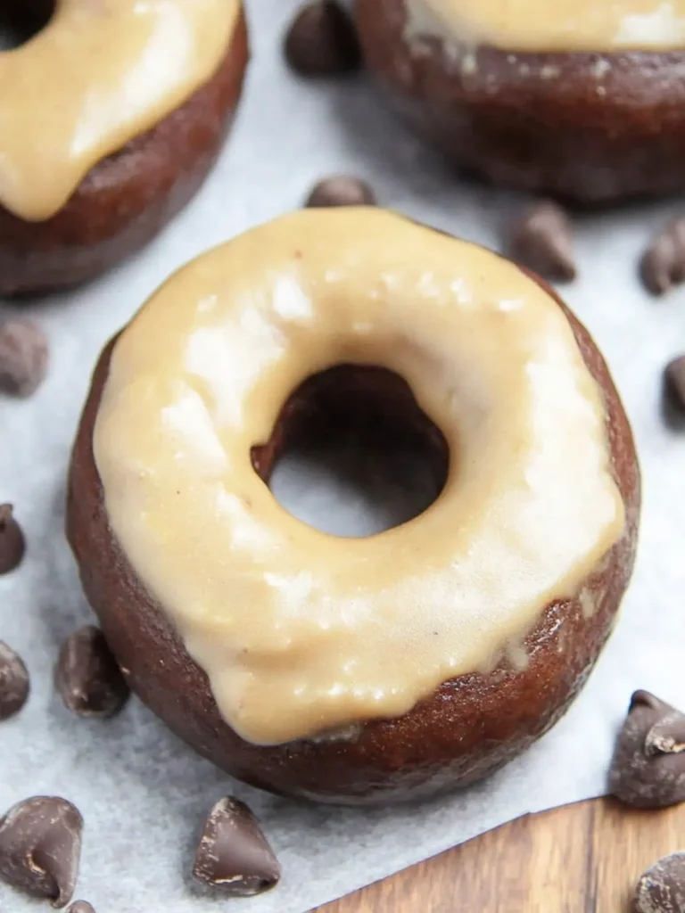 Healthy Baked Dark Chocolate Peanut Butter Donuts